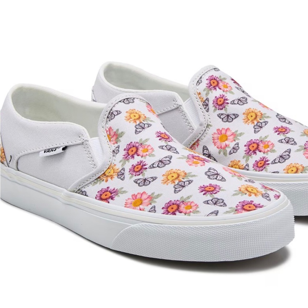 Vans Asher Butterfly Floral Slip-On Sneakers - White